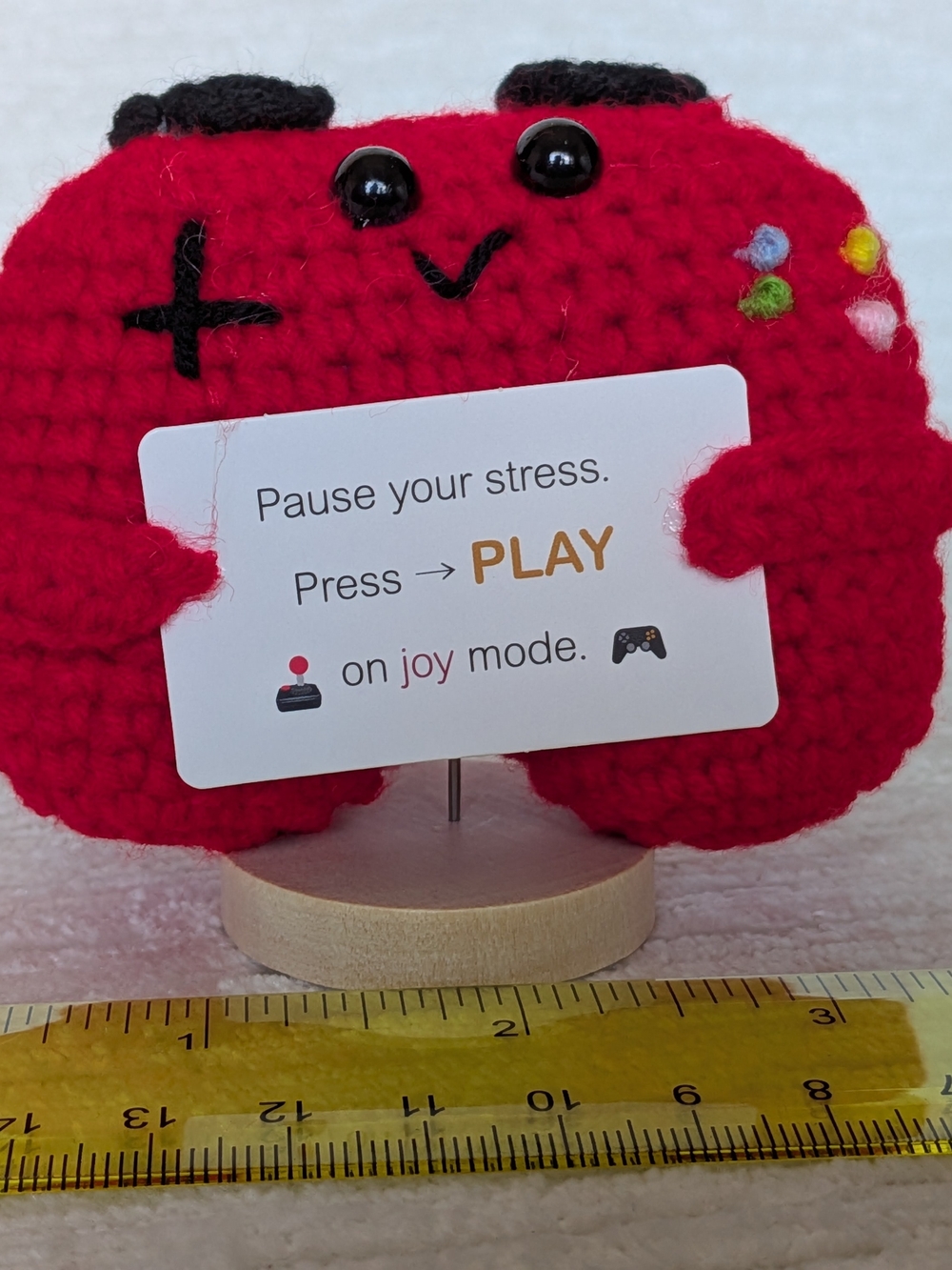Red Crochet Game Controller Plush With Message Stand Removeable New